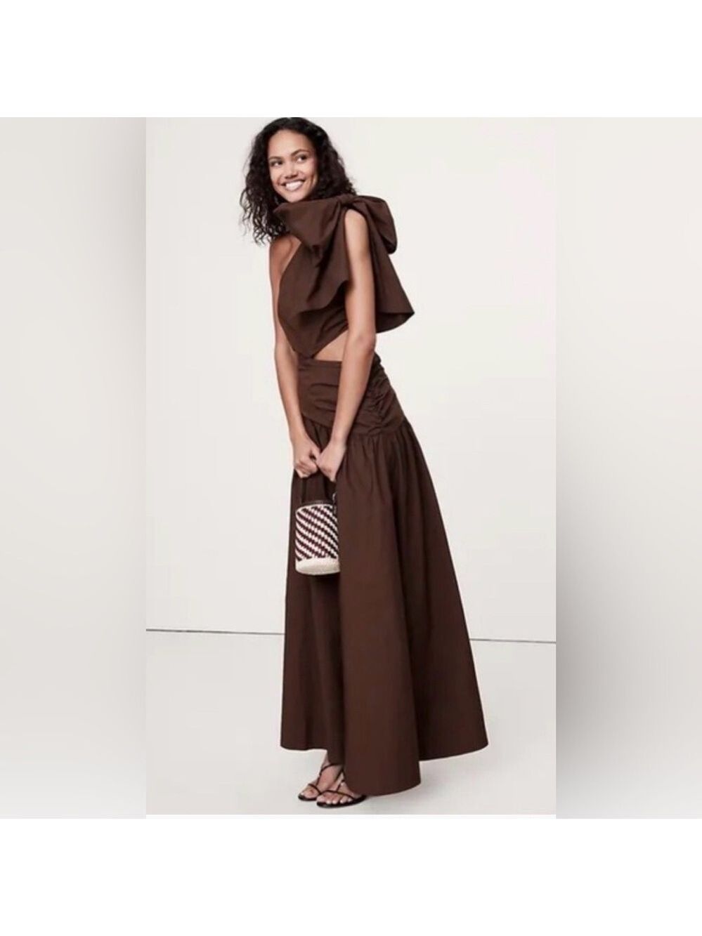 Banana Republic Stretch-Cotton Poplin One-Shoulder Drop-Waist Maxi Dress NEW 00